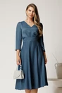 Rochie midi albastru petrol din voal in clos cu talie marcata, 1, dyfashion.ro