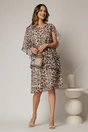 Rochie midi animal print bej din voal cu capa si croi drept, 3, dyfashion.ro