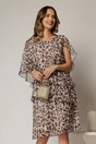 Rochie midi animal print bej din voal cu capa si croi drept, 1, dyfashion.ro