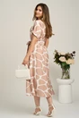 Rochie midi bej cu alb din viscoza in clini cu nasturi si cordon in talie, 4, dyfashion.ro