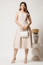 Rochie midi bej cu buline in clos cu buzunare si curea in talie, 3, dyfashion.ro
