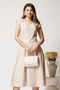 Rochie midi bej cu buline in clos cu buzunare si curea in talie, 1, dyfashion.ro