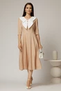 Rochie midi bej cu buline si guler amplu croi clos, 3, dyfashion.ro