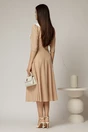 Rochie midi bej cu buline si guler amplu croi clos, 2, dyfashion.ro