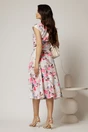 Rochie midi bej cu flori fucsia bleu in clos cu buzunare si curea in talie, 2, dyfashion.ro
