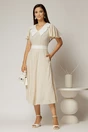 Rochie midi bej cu floricele brodate si guler alb, 3, dyfashion.ro