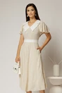 Rochie midi bej cu floricele brodate si guler alb, 1, dyfashion.ro