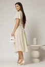 Rochie midi bej cu floricele brodate si guler alb, 2, dyfashion.ro