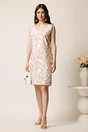 Rochie midi bej  cu imprimeu alb din viscoza, 3, dyfashion.ro
