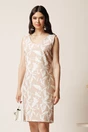 Rochie midi bej  cu imprimeu alb din viscoza, 1, dyfashion.ro