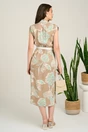 Rochie midi bej cu imprimeu verde mint din tencel cu elastic si curea in talie, 2, dyfashion.ro
