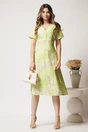 Rochie midi bej cu imprimeu verde neon din viscoza in clini, 3, dyfashion.ro