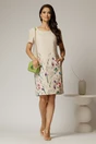 Rochie midi bej cu imprimeuri si croi drept cu buzunare, 3, dyfashion.ro