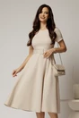 Rochie midi bej cu maneca scurta si curea in talie cu adaos de viscoza, 1, dyfashion.ro