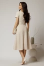 Rochie midi bej cu maneca scurta si curea in talie cu adaos de viscoza, 2, dyfashion.ro