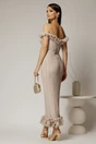 Rochie midi bej de ocazie cu bust tip corset si fusta plisata, 2, dyfashion.ro