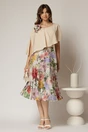 Rochie midi bej de ocazie cu imprimeuri florale pe fusta, 3, dyfashion.ro
