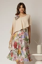 Rochie midi bej de ocazie cu imprimeuri florale pe fusta, 1, dyfashion.ro