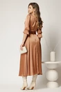 Rochie midi bej de ocazie din voal cu crapatura pe picior, 2, dyfashion.ro