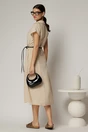 Rochie midi bej de vara din modal cu decolteu V si cordon in talie., 2, dyfashion.ro