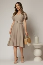Rochie midi bej de zi din rayon cu decolteu V si curea in talie, 3, dyfashion.ro