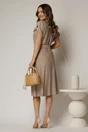 Rochie midi bej de zi din rayon cu decolteu V si curea in talie, 2, dyfashion.ro