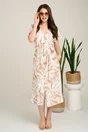 Rochie midi bej din bumbac cu imprimeuri albe si cordon in talie, 4, dyfashion.ro