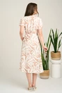 Rochie midi bej din bumbac cu imprimeuri albe si cordon in talie, 2, dyfashion.ro