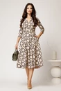 Rochie midi bej din crep cu imprimeu geometric lime si cordon in talie, 3, dyfashion.ro