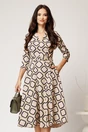 Rochie midi bej din crep cu imprimeu geometric lime si cordon in talie, 1, dyfashion.ro