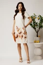 Rochie midi bej din in cu croi drept si flori maro la baza, 3, dyfashion.ro