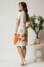 Rochie midi bej din in cu croi drept si flori maro la baza, 2, dyfashion.ro