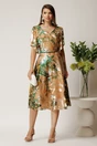 Rochie midi bej din matase in clos cu imprimeuri verzi, 3, dyfashion.ro