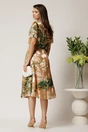 Rochie midi bej din matase in clos cu imprimeuri verzi, 2, dyfashion.ro