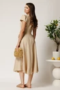 Rochie midi bej din material fluid in clos cu trandafiri pe buzunare, 2, dyfashion.ro