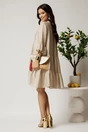Rochie midi bej din tencel creponat cu croi tip A si nasturi la bust, 2, dyfashion.ro