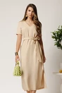 Rochie midi bej din tencel cu croi drept si cordon in talie, 1, dyfashion.ro