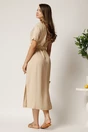 Rochie midi bej din tencel cu croi drept si cordon in talie, 2, dyfashion.ro