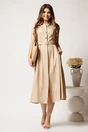 Rochie midi bej din tencel in clos cu nasturi si curea, 3, dyfashion.ro