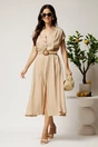 Rochie midi bej din tencel in clos cu nasturi si curea impletita, 3, dyfashion.ro