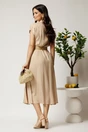 Rochie midi bej din tencel in clos cu nasturi si curea impletita, 2, dyfashion.ro