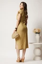 Rochie midi bej din viscoza cu aspect sifonat si funda pe fusta, 2, dyfashion.ro