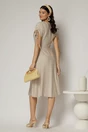 Rochie midi bej din viscoza cu decolteu V si snur la maneci, 2, dyfashion.ro