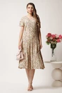 Rochie midi bej din viscoza cu imprimeuri florale maro, 3, dyfashion.ro