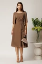 Rochie midi bej din voal in clos cu broderie florala pe talie, 3, dyfashion.ro