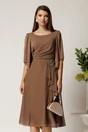 Rochie midi bej din voal in clos cu broderie florala pe talie, 1, dyfashion.ro