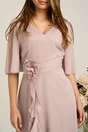 Rochie midi bej din voal in clos cu insertii din fir lurex si floare in talie-Viada, 3, dyfashion.ro