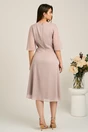 Rochie midi bej din voal in clos cu insertii din fir lurex si floare in talie-Viada, 2, dyfashion.ro
