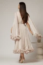 Rochie midi bej din voal satinat in clos cu maneci ample si curea din strasuri in talie, 2, dyfashion.ro