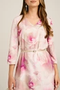 Rochie midi bej in clos din stofa cu flori fucsia si curea in talie, 3, dyfashion.ro